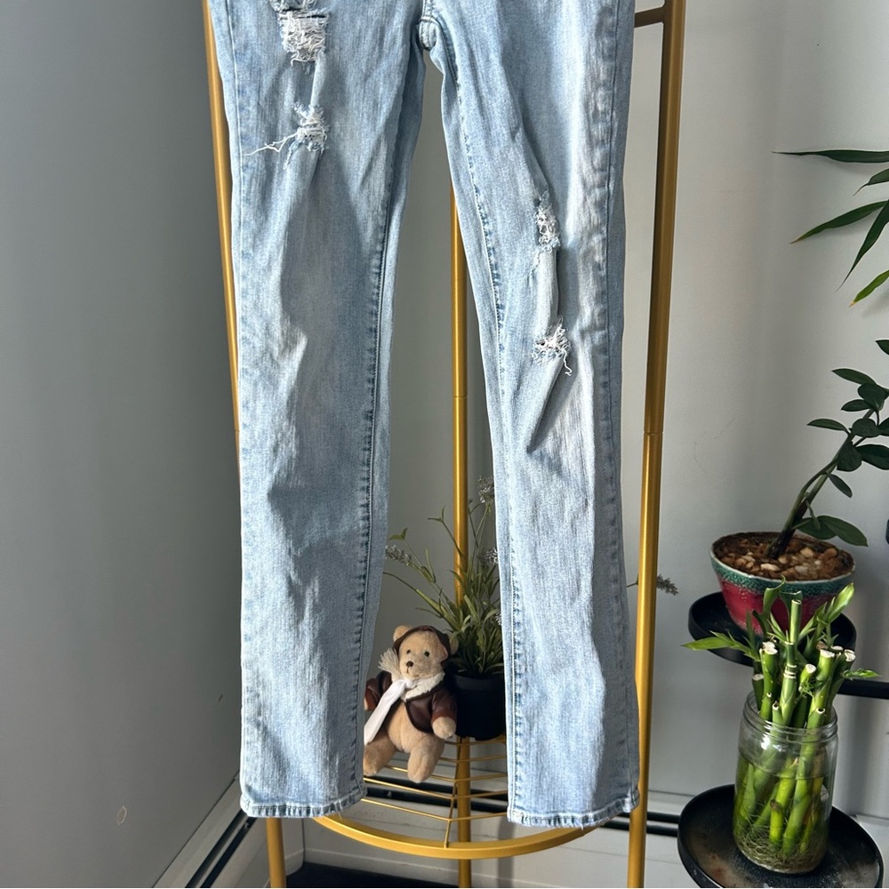Bullhead Denim Co. Y2K light blue wash low rise skinny distressed jeans size 5 - Picture 4 of 7